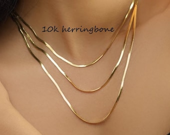 10K Solid Yellow Gold Visgraat ketting ketting 2mm 3mm 4mm 4.5mm 6.5mm, 10K Solid Yellow Gold Visgraat Ketting 14inch 16inch 18inch 20in