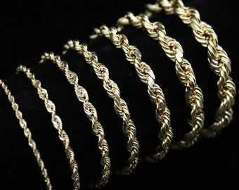 10K Gold Rope Chain Gold Rope Chain Bracelet 2mm, 3mm, 3.5mm, 4mm, 5mm, 6.5mm, 8mm, 9mm 10K Gold Rope Chain, 10K Gold Chain, Men, Women
