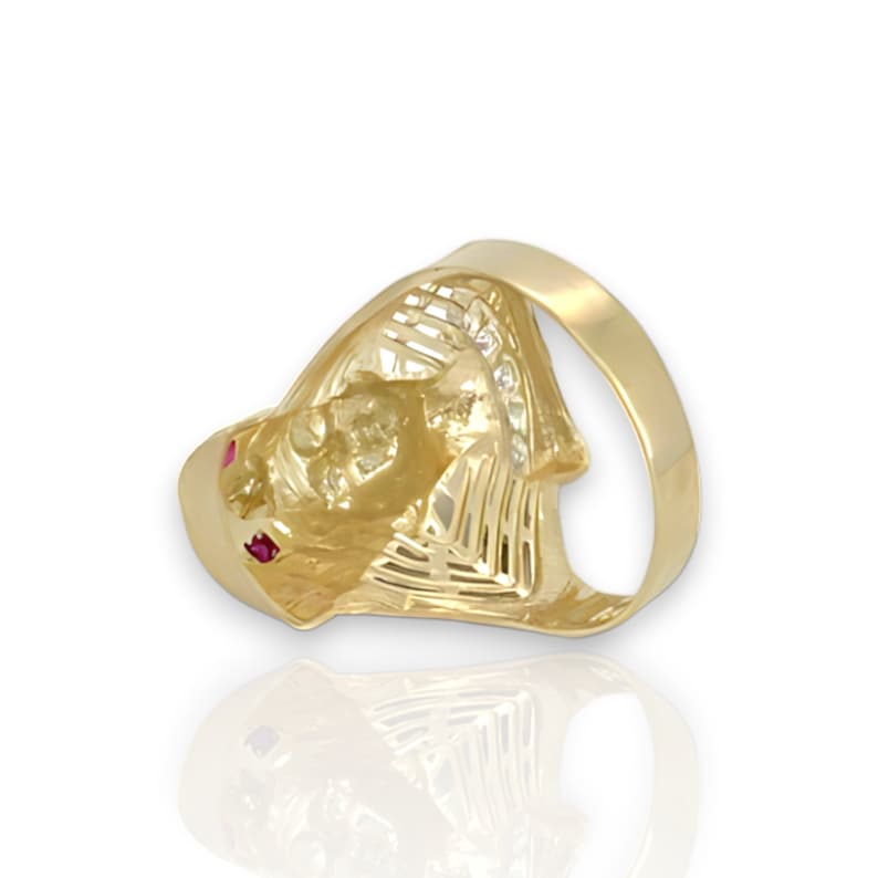 10K Solid Yellow Gold Diamond Cut Egyptian Pharaoh Head King Tut CZ Band Ring image 4
