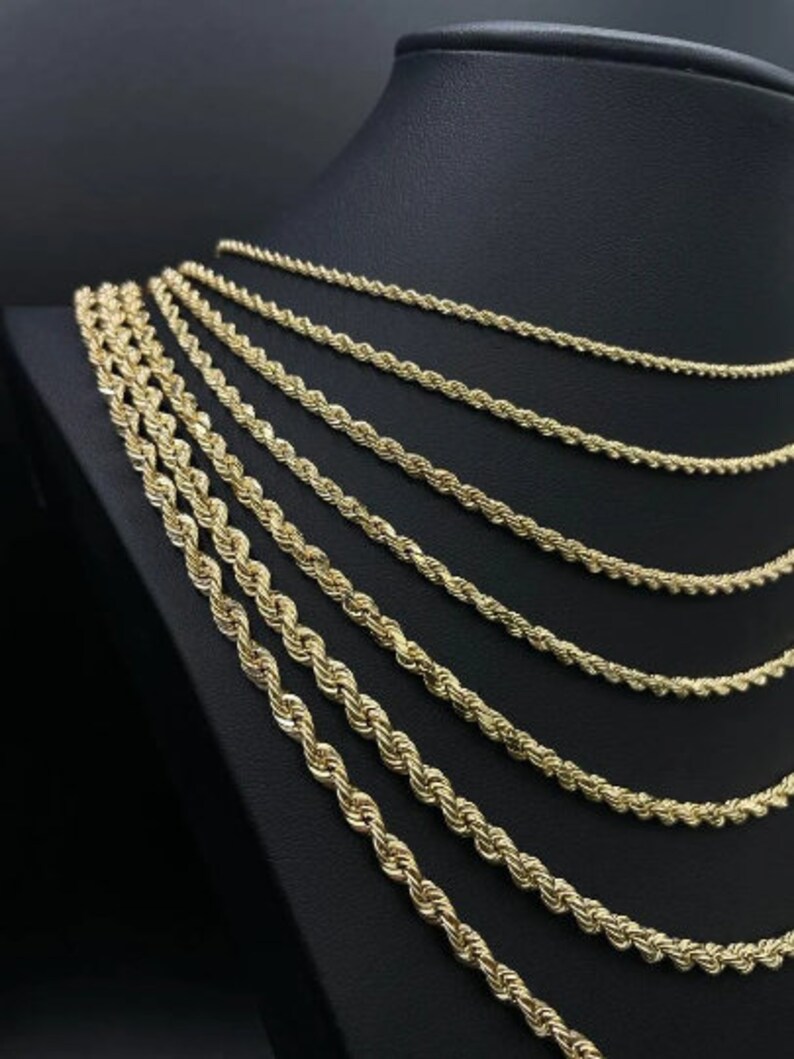 14K Solid Yellow Gold Rope Chain Chain Necklace Handmade Rope Chain Size Variations Available , 14K Gold Rope Chain, 14K Gold, Men Women image 4