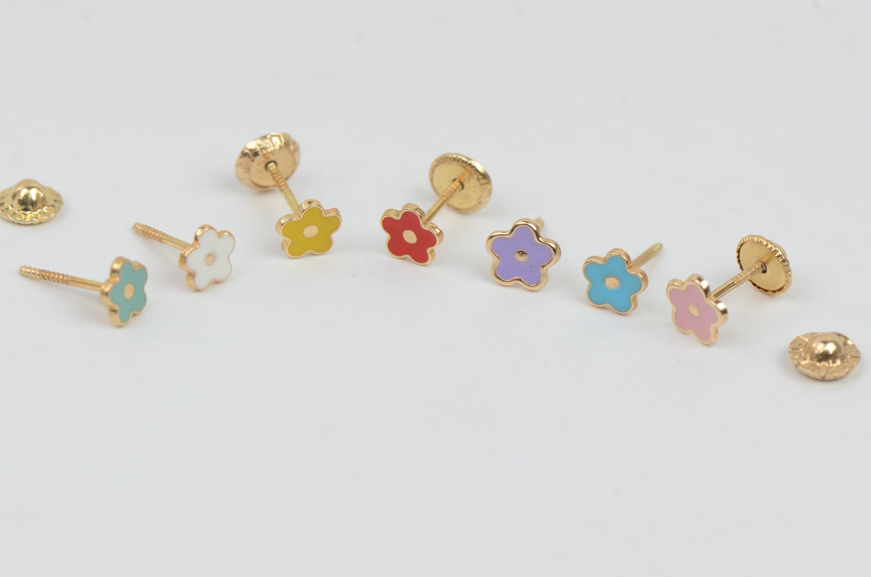 18k Gold Plated Flower Baby Earrings Screw Back Kids 5mm 