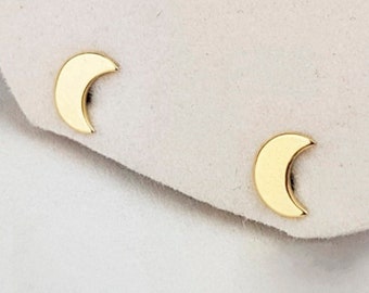 SOLID 14K Gold Crescent Moon Earrings Push Back Small or Large Studs Earrings for Women, Yellow Gold White Gold Rose Gold
