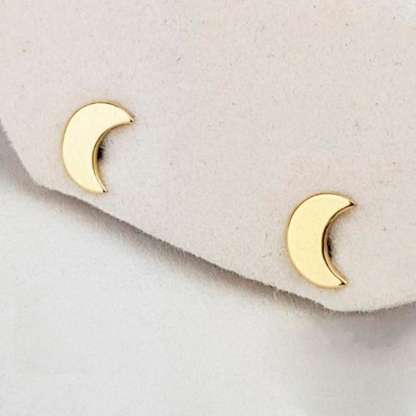 SOLID 14K Gold Crescent Moon Earrings Push Back Small or Large Studs Earrings for Women, Yellow Gold White Gold Rose Gold