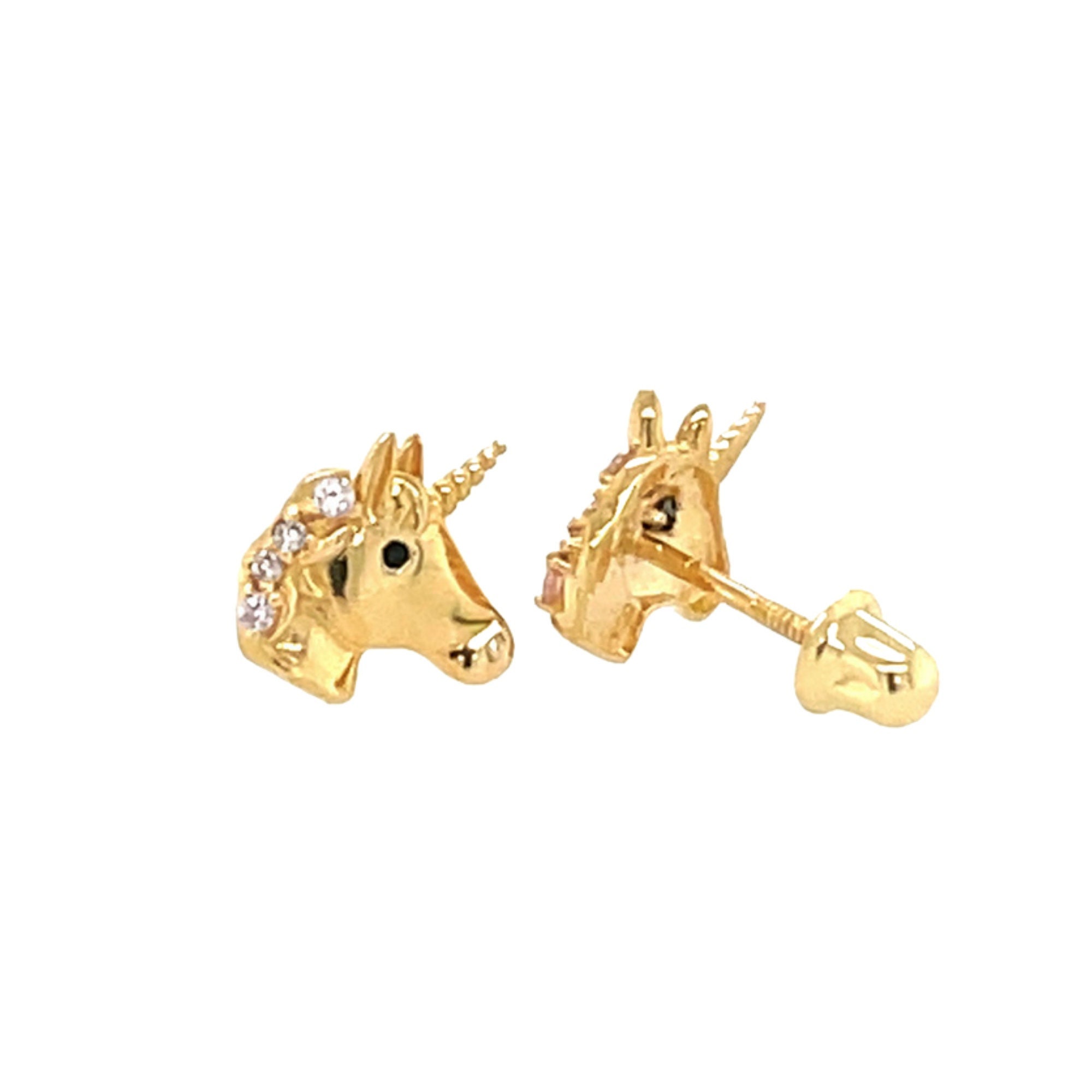 14k Gold Rainbow Mane Unicorn Baby / Toddler / Kids Earrings Safety Sc