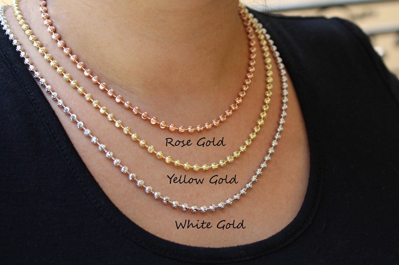 Solid 14K Gold Ball Chain Diamond Cut Ball Chain Dainty Etsy