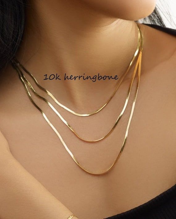 14K Gold Thin Herringbone Necklace 14K Yellow Gold / 18-20 Adjustable by Baby Gold - Shop Custom Gold Jewelry