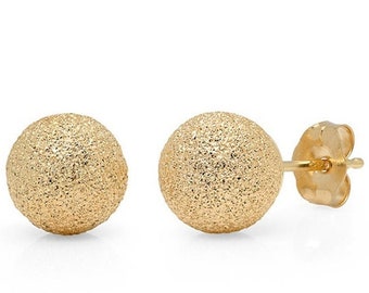 14K Solid Yellow Gold Earrings Stardust Laser Cut Glimmer Ball Push-Back Stud Earrings Set Multi Size Available