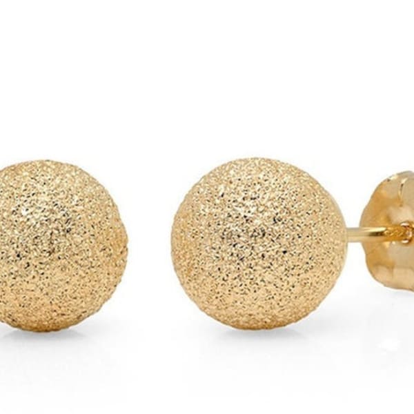 14K Solid Yellow Gold Earrings Stardust Laser Cut Glimmer Ball Push-Back Stud Earrings Set Multi Size Available