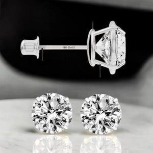 14k Solid Gold or 925 Silver Basket Set Round GRA Moissanite  or Cubic Zirconia Stud Earrings, Screw back Cz Studs, Sleeper Cz Studs, Unisex