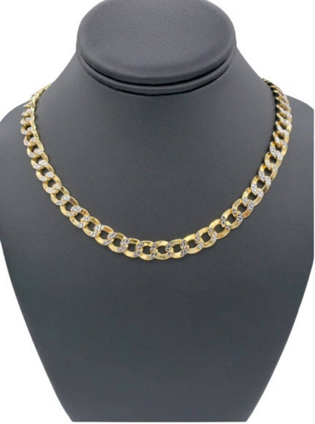 10K Gold Solid Cuban Link Diamond Cut pave Chain, Woman and Man Gold Chain, in Various Widths
