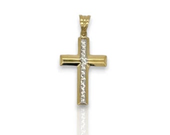 Cross Two Tone Pendant - 14k Yellow Gold