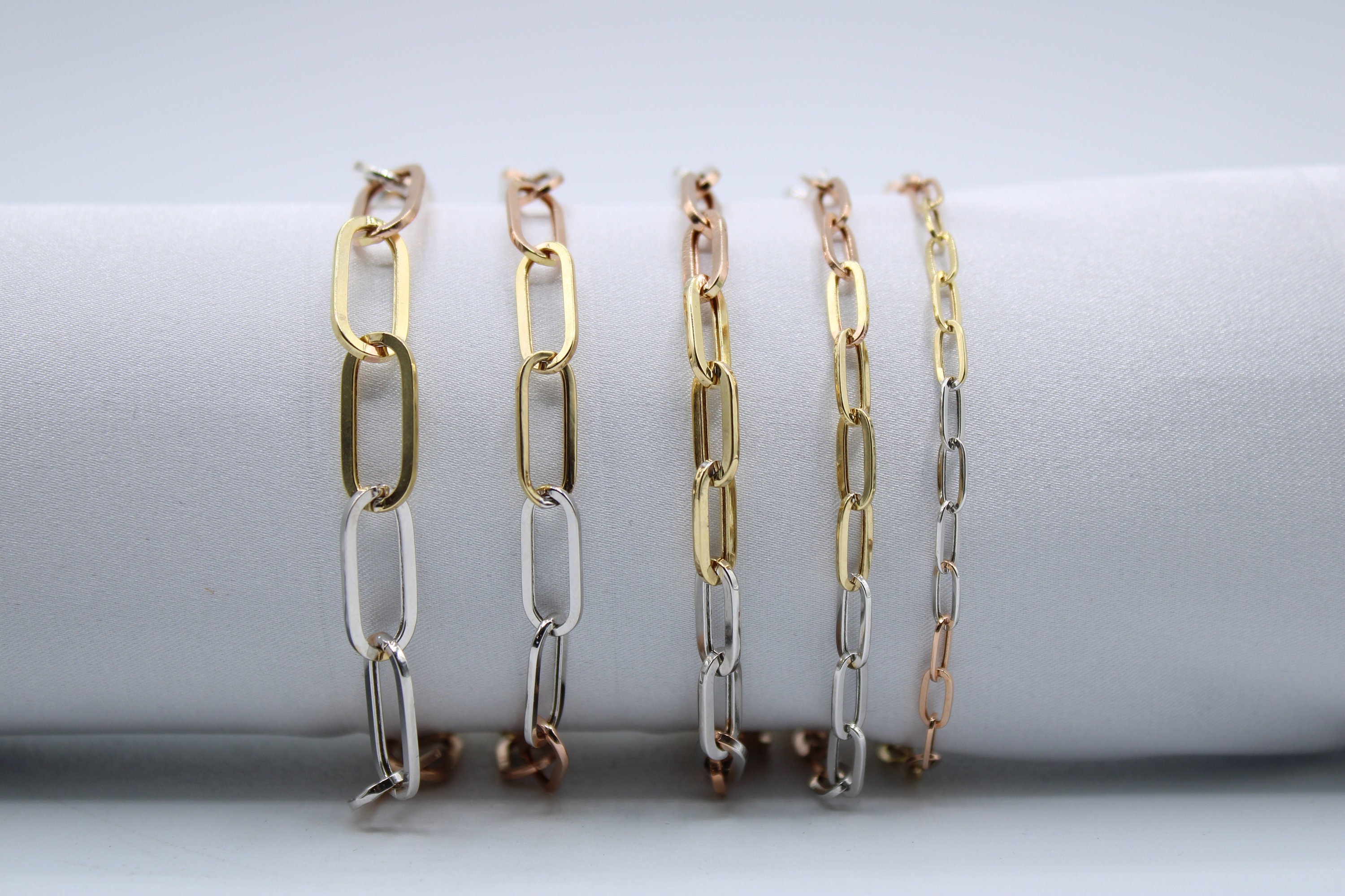 14K Gold Paperclip Tri Color Bracelet Trending Gold Etsy