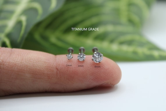 Implant Grade Titanium Threadless Push In Nose Ring White CZ Stud with Flat Back Implant Grade Titanium Threadless Push In Nose Ring White CZ Stud with Flat Back