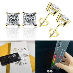 Princess Cut Moissanite Stud Earrings • GRA Certified • 14K Gold Solid • Princess Cut • Moissanite Stud • Stud Earrings • screwback pushback