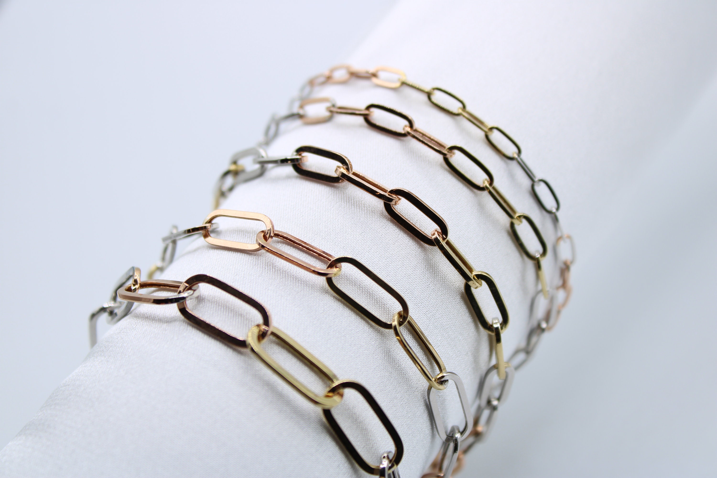 14K Gold Paperclip Tri Color Bracelet Trending Gold Etsy