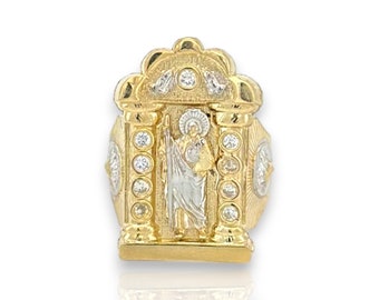 10K Two Tone Gold CZ St. Jude Mens Religious Ring