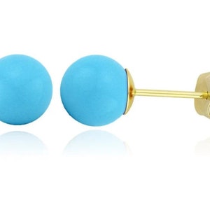 14K Solid Post Set With Turquoise Ball Studs- Pushbacks- Turquoise Sphere Ball Studs - Gold Ball Studs - 3mm- 4mm-5mm-6mm-7mm-8mm-9mm-10mm