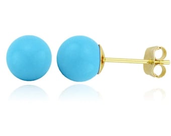 14K Solid Post Set With Turquoise Ball Studs- Pushbacks- Turquoise Sphere Ball Studs - Gold Ball Studs - 3mm- 4mm-5mm-6mm-7mm-8mm-9mm-10mm