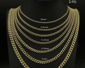 14k Real Solid Italian Handmade Gold Miami Cuban Link Chain Necklace 2mm -8.6mm Inches Real Gold,Man Gold Chain,Ladies Gold Chain, 14k Chain