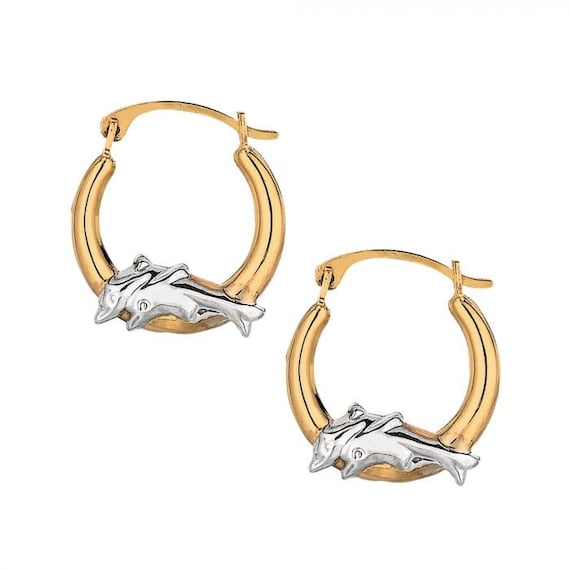 Gold dolphin hoop earrings deals