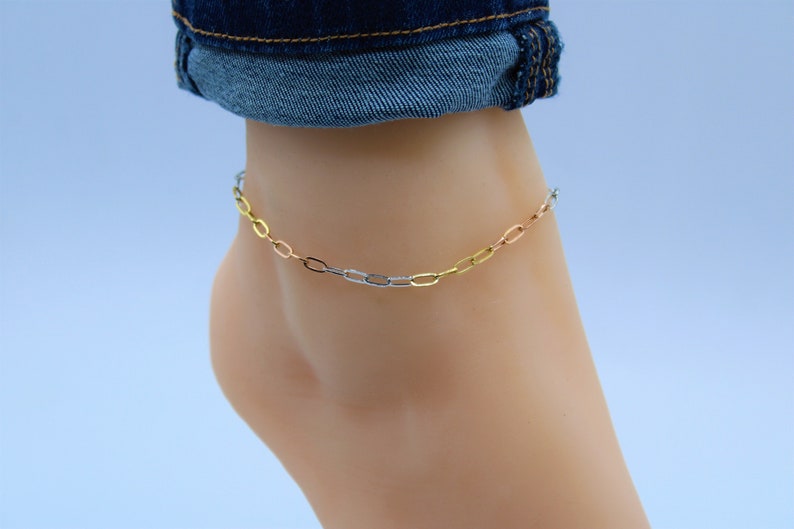 14K Solid Gold Tri Color Paperclip Anklet 3mm 9 Inch 10 Inch Etsy