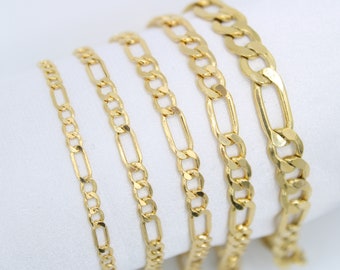Solid 14K Gold Man Figaro Bracelet, Ladies and Mens 14K Gold Bracelet, 14K Solid Yellow Gold Bracelet Unisex chain bracelet 3.5mm, 4.5mm,5mm
