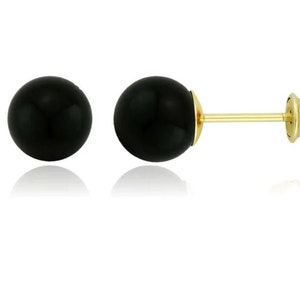 14K Solid Gold Genuine Black Onyx Ball Studs- Screwbacks- Black Onyx Sphere Ball Studs 14k Gold Ball Studs