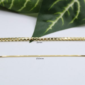 14K Solid Yellow Gold Box Chain Necklace, 14 To 26 Inch, 0.45mm to 2mm Thick, Real Gold Chain, Box Link Chain, Box Chain Gold, Women Men image 3