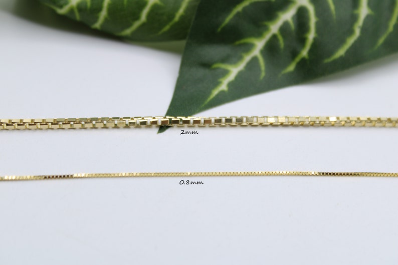 14K Solid Yellow Gold Box Chain Necklace, 14 To 26 Inch, 0.45mm to 2mm Thick, Real Gold Chain, Box Link Chain, Box Chain Gold, Women Men image 3