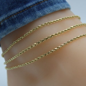 Fully Solid 14K Gold Rope Anklet 9 Inch 10 Inch 11 Inch 12 Inch