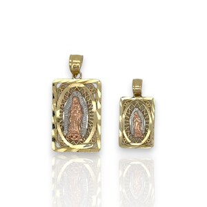 Colgante de dos tonos de la Virgen María - Oro amarillo de 10 quilates