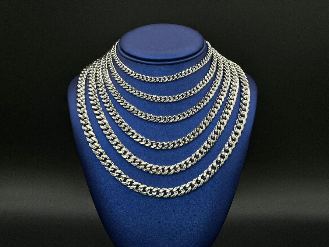 10K Solid White Gold Miami Cuban Chain, 10kt Gold Chain, Real White