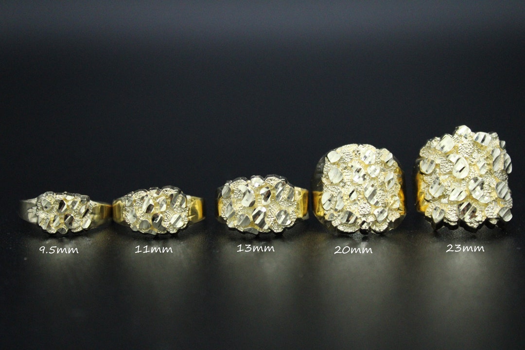 Real Solid Gold 10K Square Nugget Ring 10K Gold Ring Yellow Gold 9.5mm