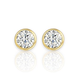 Orecchini a castone rotondo in oro giallo/bianco 14K con zircone cubico triplo A o moissanite – perni a castone con chiusura a vite (3 mm, 4 mm, 5 mm, 6 mm)