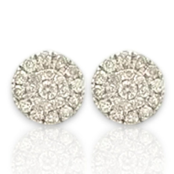 1.17Ct Diamond Round Cluster Earrings - 14K White Gold