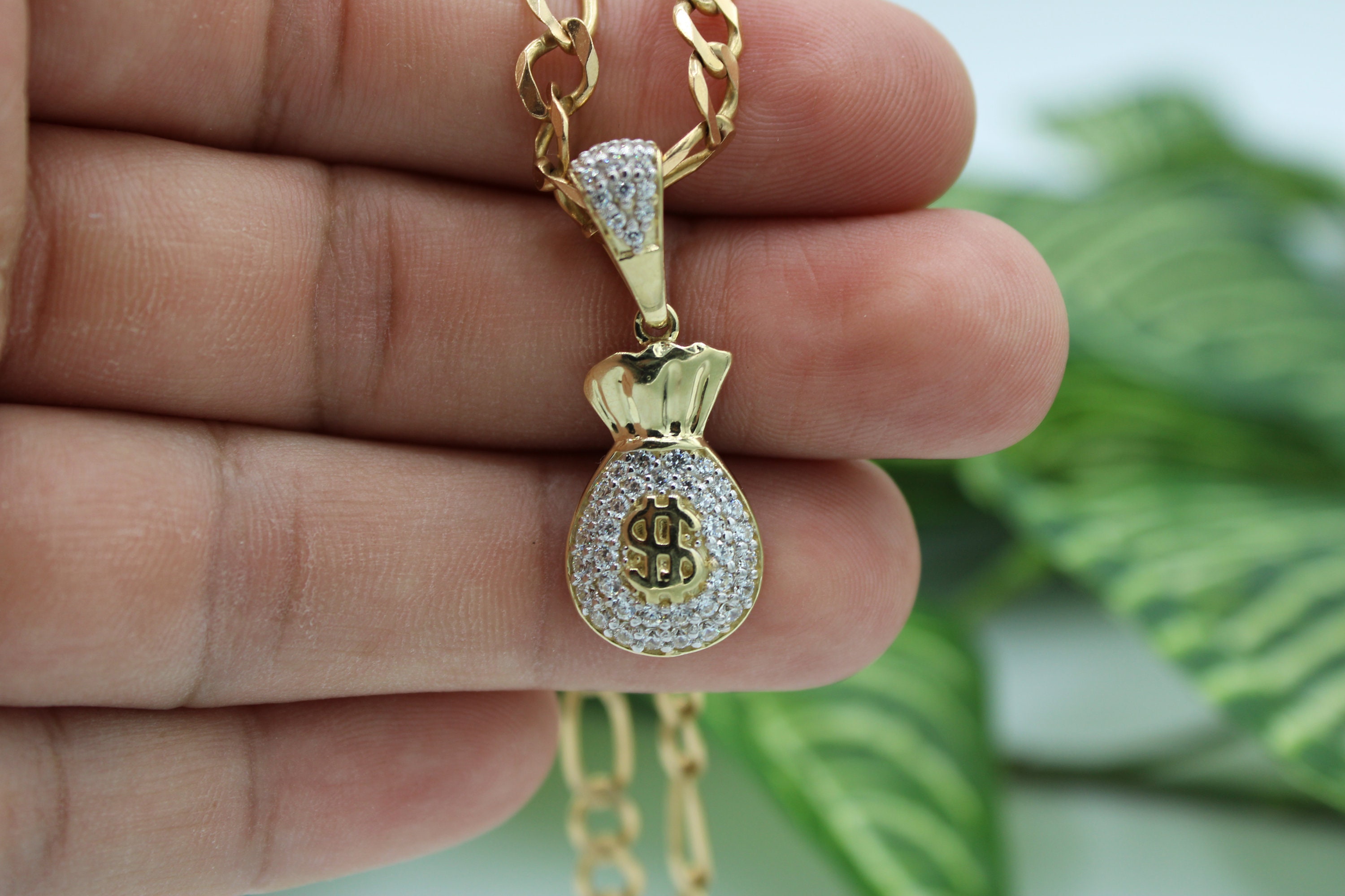 10K Yellow Gold Money Bag Pendant Gold Charm Dollar Lucky Etsy
