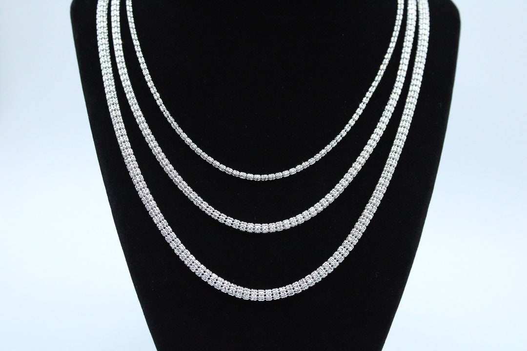 14k SOLID Real Gold Diamond Cut Ice Link Chain Necklace White Gold Ice