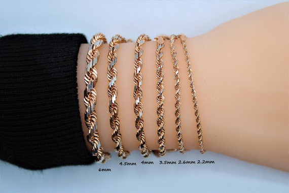10K Fully Solid Gold Rope Bracelet Rose Gold Rope Chain Bracelet