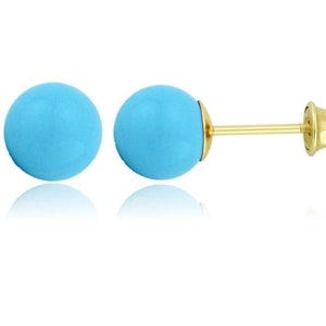 14K Solid Post Set With Turquoise Ball Studs- Screwbacks- Turquoise Sphere Ball Studs - Gold Ball Studs - 3mm- 4mm-5mm-6mm-7mm-8mm