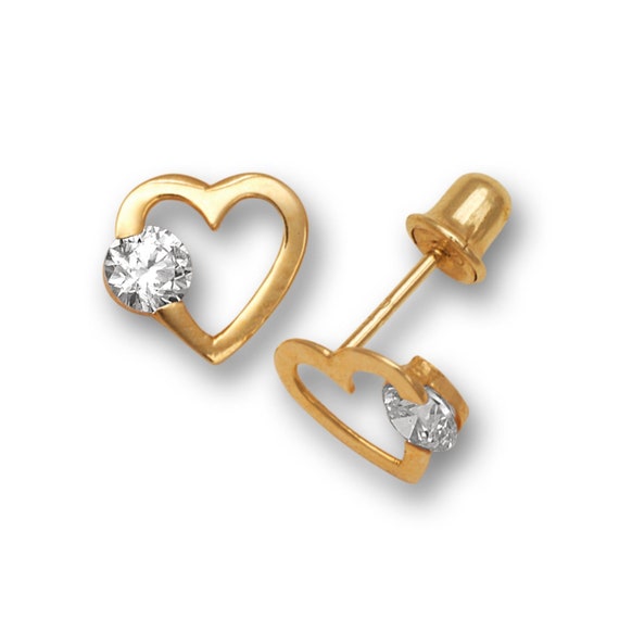 Baby Girls' Tiny Cz Heart Screw Back 14k Gold Earrings - Clear - In Season  Jewelry : Target