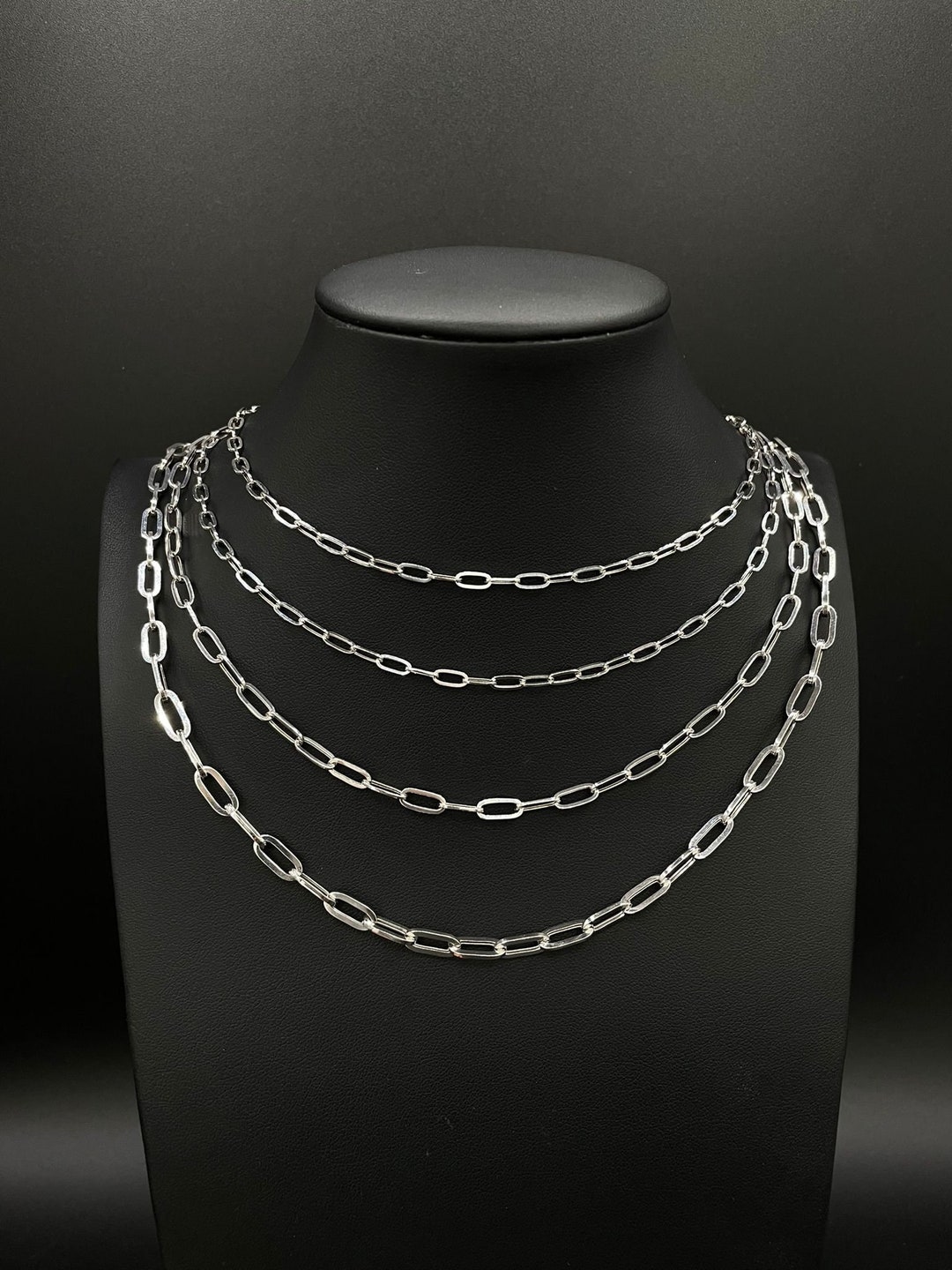 14k White Gold Fancy Paperclip Chain Necklace, Bracelet 3mm 3.5mm 4.5mm