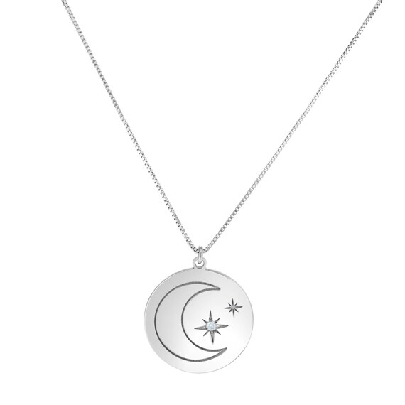 Sterling Silver Moon & Stars Diamond Accent 18 Sterling Silver Moon & Stars Diamond Accent 18