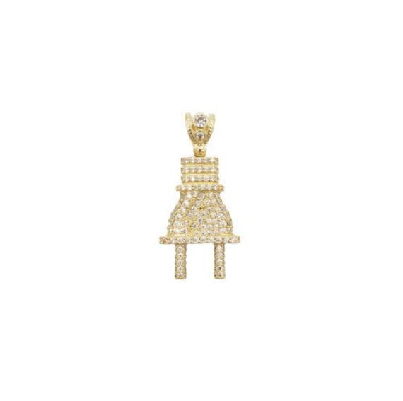 14K Yellow Gold Plug Pendant With Full Cubic Zirconia Stones