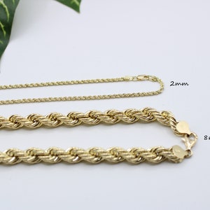 10K Solid Gold Rope Chain Gold Rope Necklace 2mm 2.5mm 2.8mm 3mm 3.5mm 4mm 5mm 6mm 7mm 8mm 14'' 16'' 18'' 20 22'' 10K Mens Chain, Womans image 3