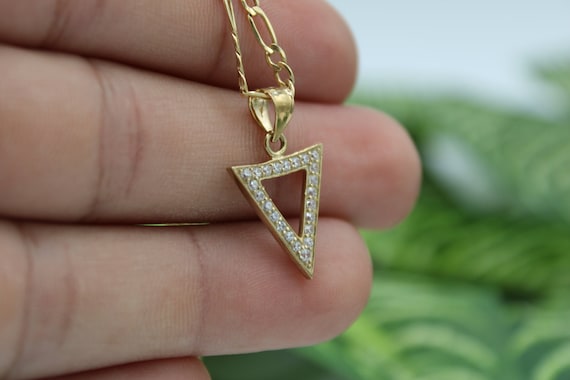 10K Yellow Gold White CZ Modern Triangle Shape Pendant Charm for