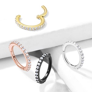 IMPLANTAAT GRADE TITANIUM Goud Rose Goud Zwart Scharnierende Clicker Segment Kraakbeen Helix Hoepel met Verharde Witte Gem cz