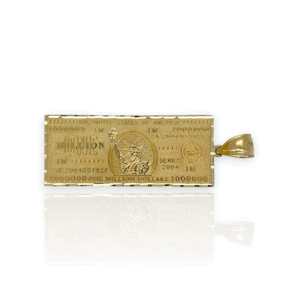 One Million Dollars Bill Pendant CZ - 10k Yellow Gold