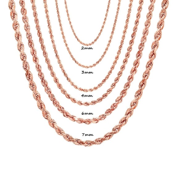 14K Rose Gold Rope Chain Rope Necklace 2mm 3mm 3.5mm 4mm 5mm 5.5mm 6.5mm  8mm 16'' 18'' 20 22'' 24'' 26 14K Mens Chain, Womans Chain 
