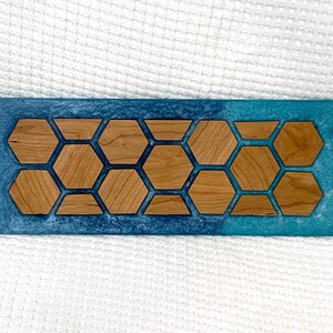 Honeycomb Wood & Epoxy Charcuterie Board - Dual Side Wood Tray - Epoxy Cheese Board - Cute Serving Tray
