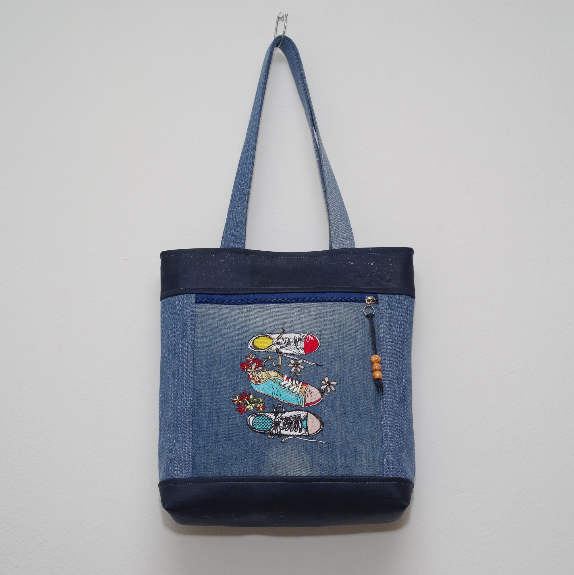 Medium hobo denim bag Jean tote bag Casual market bag of | Etsy
